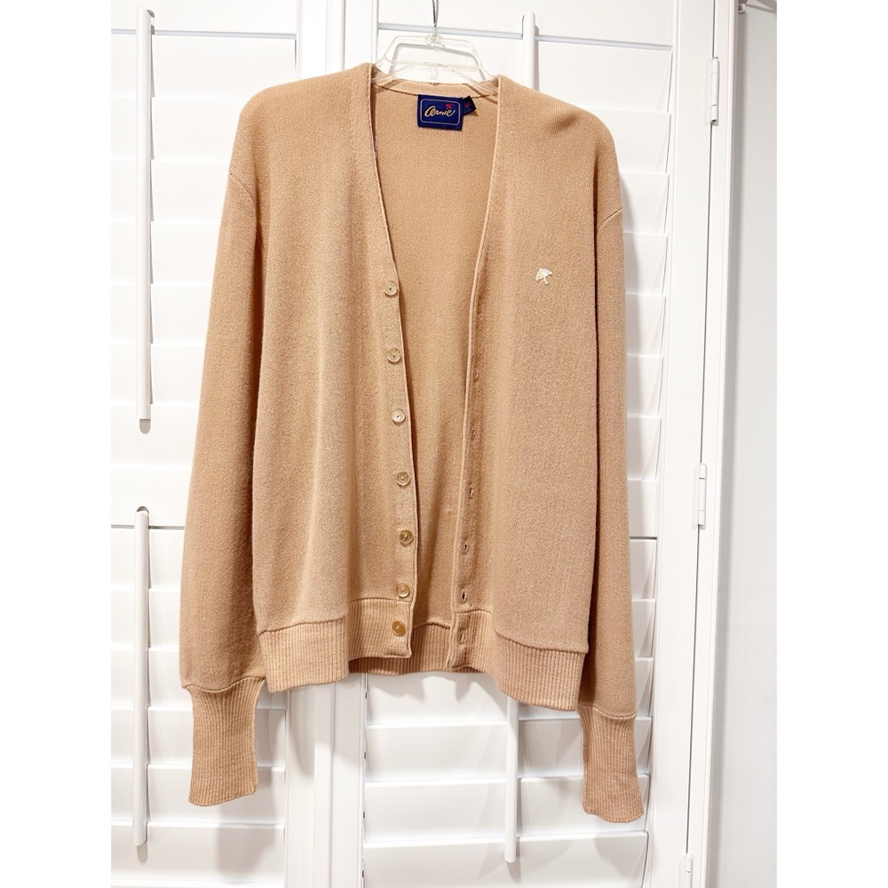 Vintage “Arnie” Arnold Palmer Camel Cardigan Sweater Size MT Made in USA Unisex
